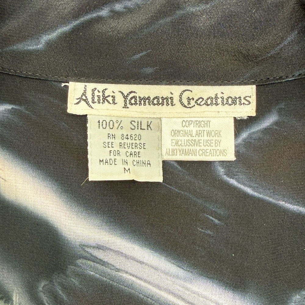 Aliki Yamani Creations Silk Blouse Womens Medium Black Abstract Button Front - Picture 3 of 8